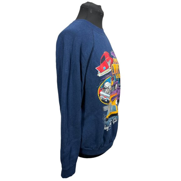 VINTAGE 90's UNISEX Blue Speed Limit Seventy "Old Chevy's Never Die" Pullover - Picture 4 of 8